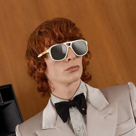 NEW Gucci GG1188S 005 Ivory White Green Pilot Unisex Logo Sunglasses main image 9